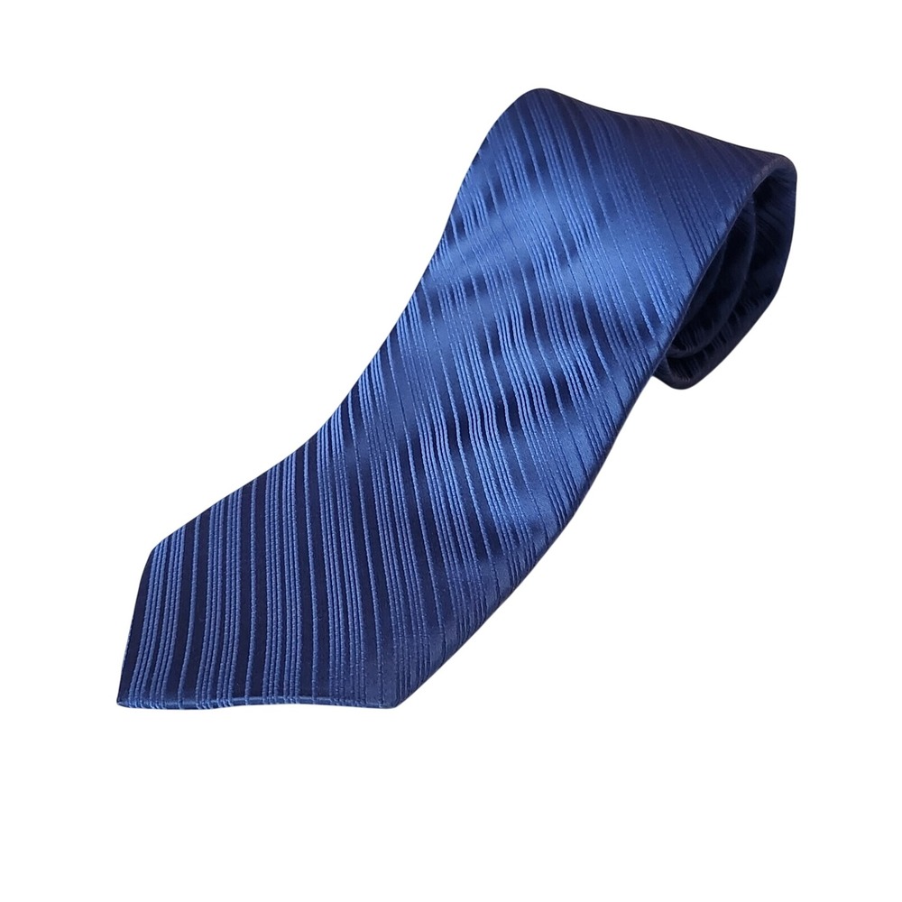 Nicole Miller New York Mens Silk Blend Tie‎ Royal Blue Ribbed Diagonal Stripe
